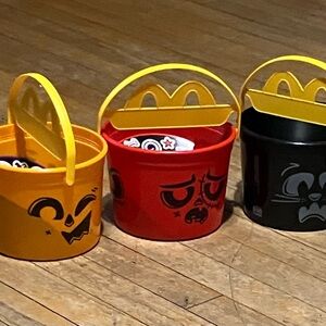 McDonald's Colorful Halloween Buckets - Yellow, Red, Black